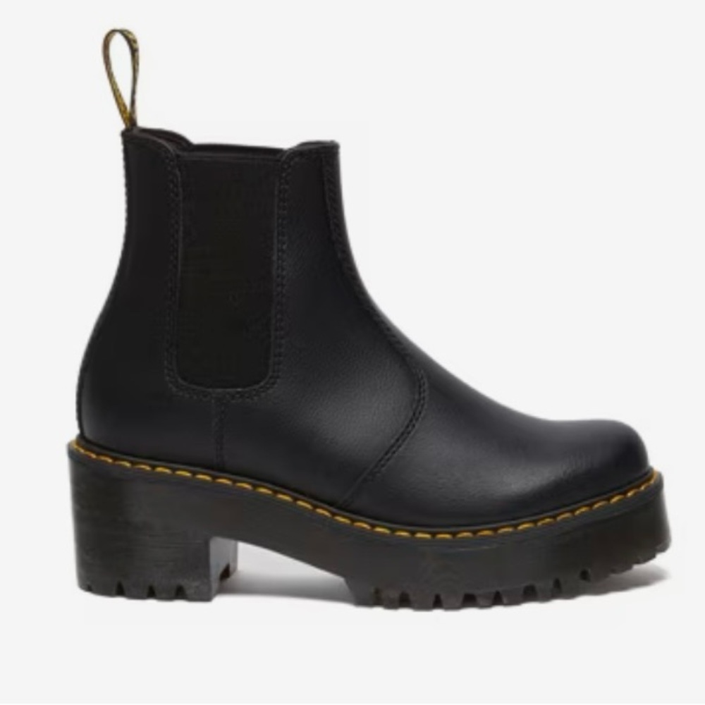 Dr. Martens Black laceless Ankle Boots with original Yellow Stitching/mini heel - Picture 6 of 9